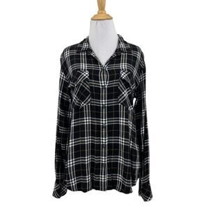 Sanctuary Shirt Womens M Medium Multi Boyfriend Plaid Flannel Button Up Top